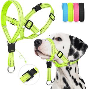 Weesiber Soft Dog Head Collar - Adjustable Dog Head Harness, Padded No Pull Head Halter Collar with Reflective Safety Strip for Training and Walking(Green,M)