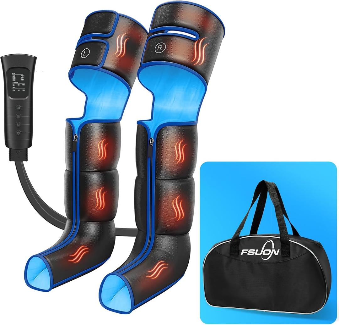 Leg Massager for Circulation and Pain Relief, Air Compression Massager with 3 Level Heat, 6 Modes, 3 Intensities