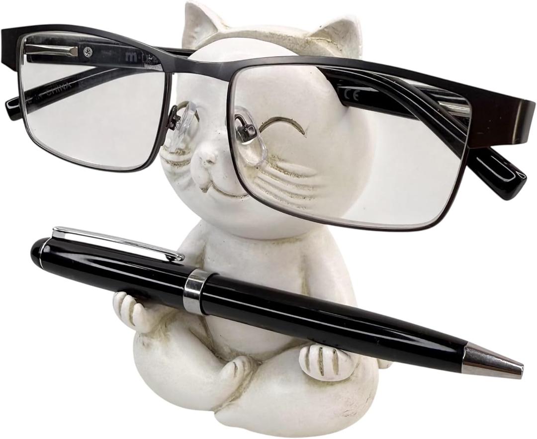 Top Brass Yoga Cat Eyeglasses & Pen Holder  Whimsical Reading Glasses Sunglasses Stand  Funny Desk Nightstand Glasses Keeper Rack Display  Meditating Zen Lotus Pose Figurine