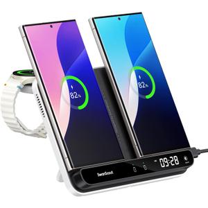Charging Station for Samsung Watch, Dual Wireless Charger for Samsung S25 Ultra/S25+/S25/S24/S23/S22/S21/Z Flip/Z Fold, for Galaxy Watch 7/Ultra/6/5/4/3, SwanScout 710S