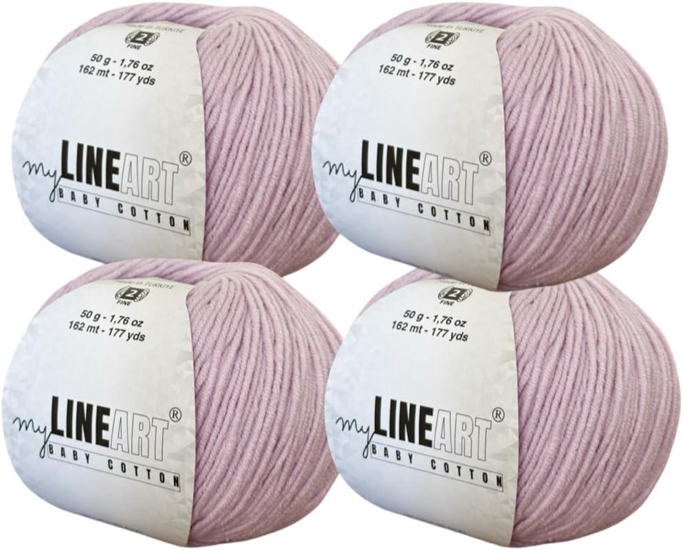 Baby Cotton Yarn, 55% Cotton 45% Acrylic, Fine (2) for Crochet and Knitting 4x1.76 Oz (4x50g) / 4x177 Yrds (4x162m), Soft Yarn, Amigurumi Yarn