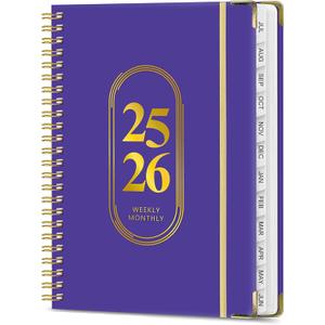 Jul 2025 -Jun 2026 Daily Planner, Spiral Notebook, Appointment Book, Calendar Planner A5-8.5'' x 6.2'', Pearl Purple, Daily & Monthly & Weekly, Thick Paper, 142 PP, School & Office Schedule