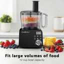 Smart Food Processor and Vegetable Chopper, 6 Automatic Functions, BPA Free, Stainless Steel Blades, 12 Cup Bowl, 600-Watt Motor, Black