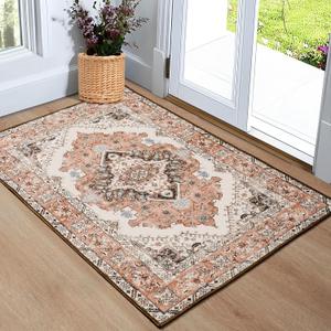 Noahas Front Door Mat Indoor Outdoor Entrance,2x3 Small Orange Area Rugs Vintage Machine Washable Rugs Non-Slip Low Pile Carpets for Entryway Porch Bathroom Kitchen Bedroom Laundry Room Home Decor
