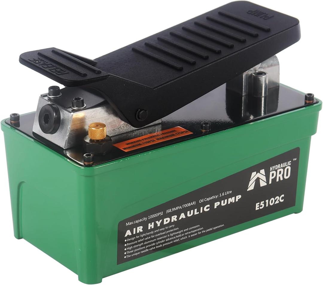 10,000 PSI Air Hydraulic Pump, 1.6L Reservoir, NPT 3/8" Oil Outlet, NPT 1/4" Inlet, Foot Pedal Operated, for Auto Body Frame Machines, Hydraulic Press, and Hole Punch, Green