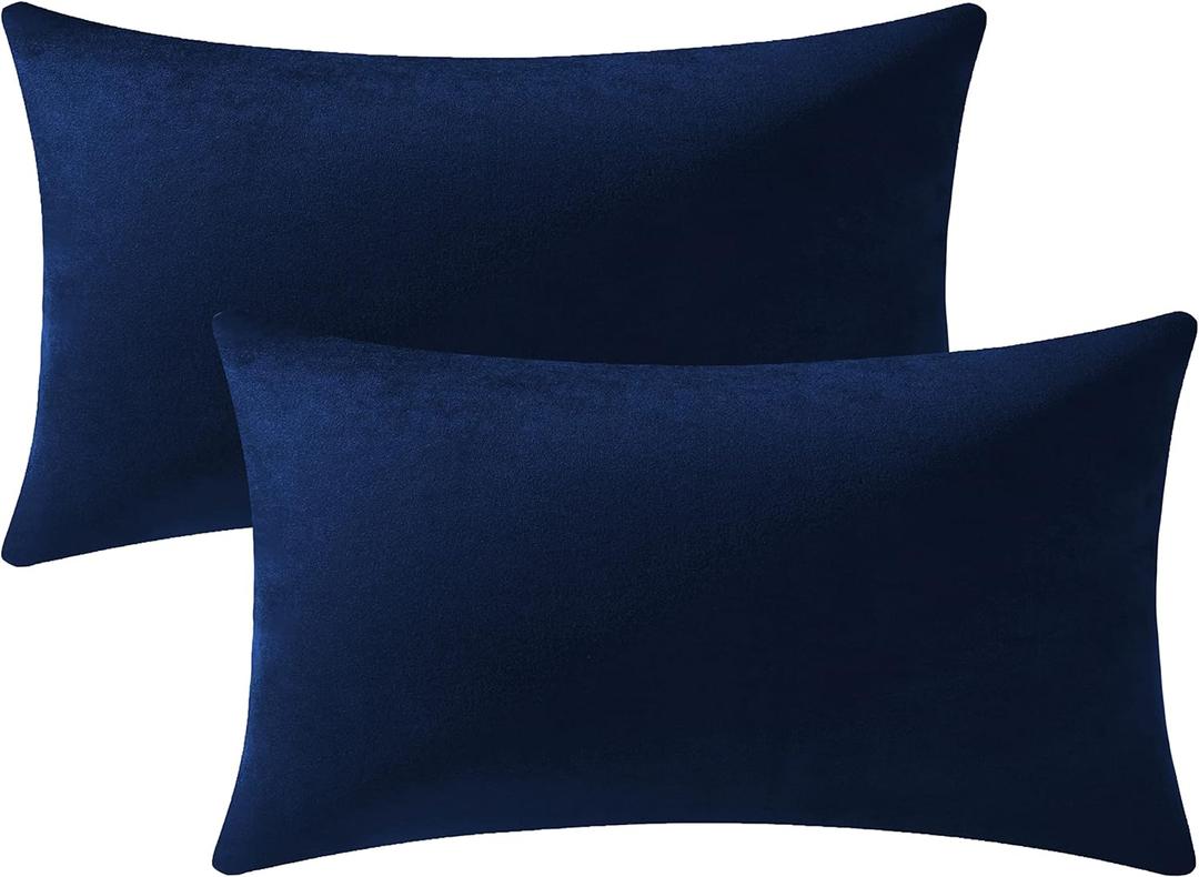 Lumbar Pillow Covers 12x20 Navy Blue: Pack of 2 Cozy Soft Velvet Rectangular Modern Luxury Decorative Throw Pillow Cases for Sofa Couch Living Room Bed Home Decor