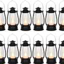 12Pcs Mini Lantern for Cowboy Halloween Christmas Wedding, Black 6" Candle Lantern with Flickering LED for Camping Western Party Decorations, Table Centerpiece, Hanging Lamp Ornaments Bulk