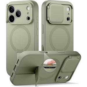 SURITCH for iPhone 17 Pro Case with Camera Control Cover, Camera Cover and Adjustable Kickstand, Compatible with MagSafe, Shockproof Bumper Protective Cases 6.3 Inch, Green