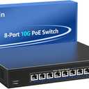 VIMIN 8-Port 10G PoE Switch Unmanaged, 10Gbps Power over Ethernet Switch Support IEEE802.3 af/at, 10G Base-T PoE Ports for 10G NAS Network, 160Gbps Switching Capacity, Desktop & Rack Mount