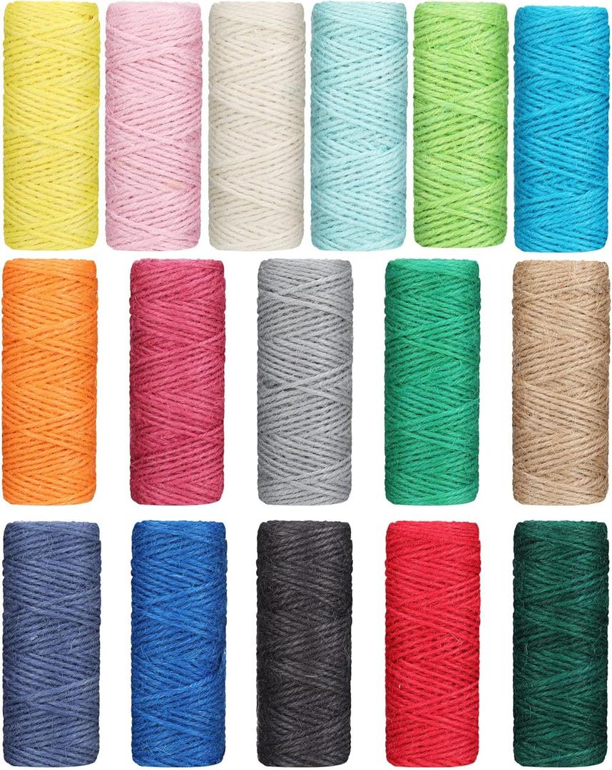 16 Rolls Colorful Jute Twine 2 mm x 875 Yards Colorful String Christmas Wrapping for DIY 3 Ply Twine String for Crafts Artworks and Embellishments Gift Wrapping Plant Hanging Christmas Tree Decoration