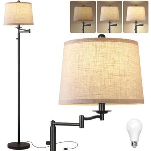 Ruiever Dimmer LED Floor Lamp,Tall Standing Lamp with Swing Arm,Black Lamp with Dimmer LED Bulb,Elegant Floor Lamp for Living Rooms & Bedroom (Black)