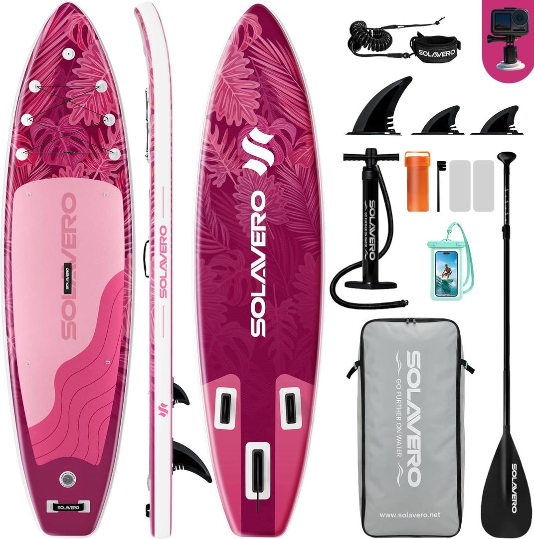 SOLAVERO 10'6" Inflatable Stand Up Paddle Board for Adults Supports 450LB | 33" Wide, SUP with Premium Accessories, Non-Slip EVA Deck & 10 D-Rings, Easy Inflate & Storage, for Fishing, Surfing & Yoga