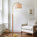 GSAFAVA 62.5" Wood Floor Lamp for Living Room Gold with Foot Switch Arc Standing Tall Lamps for Bedroom Mid Century Modern Corner Floor Lamps for Office Nursery Industrial Reading Light Room Lamp