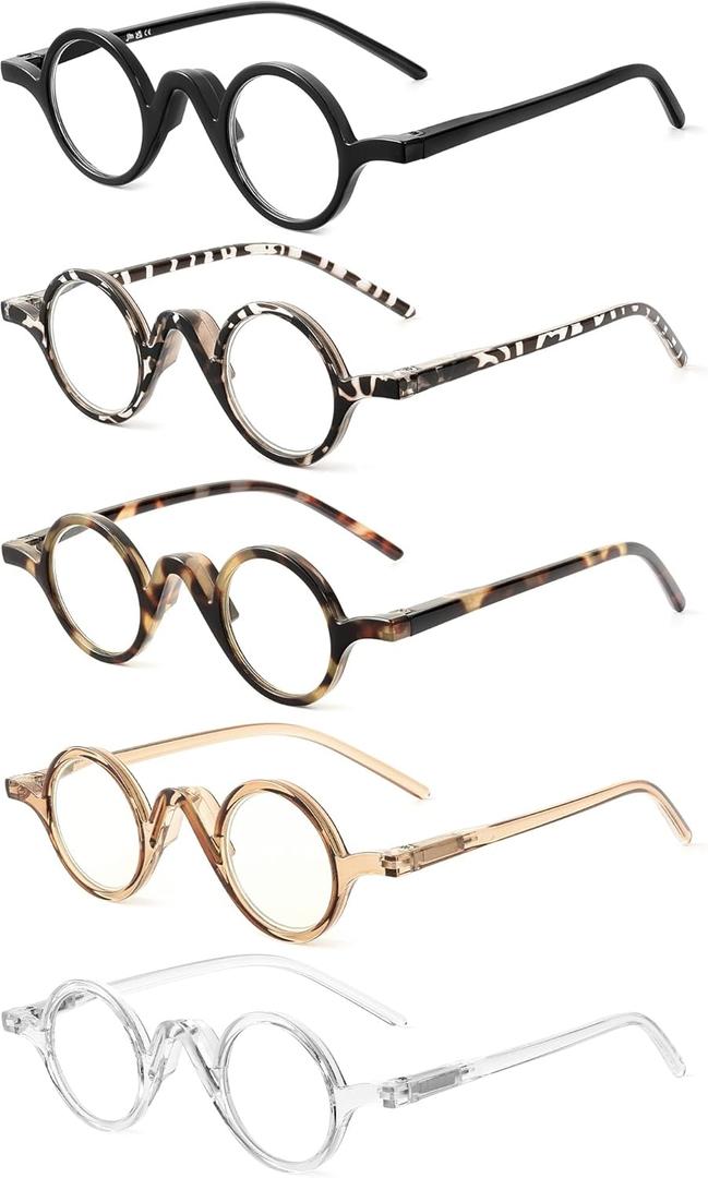 JM 5 Pack Round Reading Glasses for Women Men, Vintage Small Blue Light Blocking Computer Readers with Spring Hinges+ 2.50