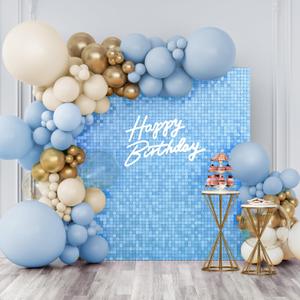 Shimmer Wall Backdrop Baby Blue Square Sequin Wall Panel Backdrop Decor for Wedding, Anniversary, Birthday, Party, 24 Panels