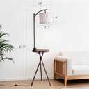Floor Lamp with Oval Side Table, 3 Color Temperature 9W LED Bulb, Remote and Foot Switch Control, USB A and C Ports, Dual AC Outlets, 1-Hour Timer, Modern Lamp for Living, Bedroom, Brown