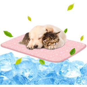 NWK Pet Cooling Mat Ice Silk Mat for Dogs & Cats Portable & Washable Pet Cooling Blanket, Car Seats, Beds for Summer (Small (20'' x 16'' x 0.3''), Pink Cat)