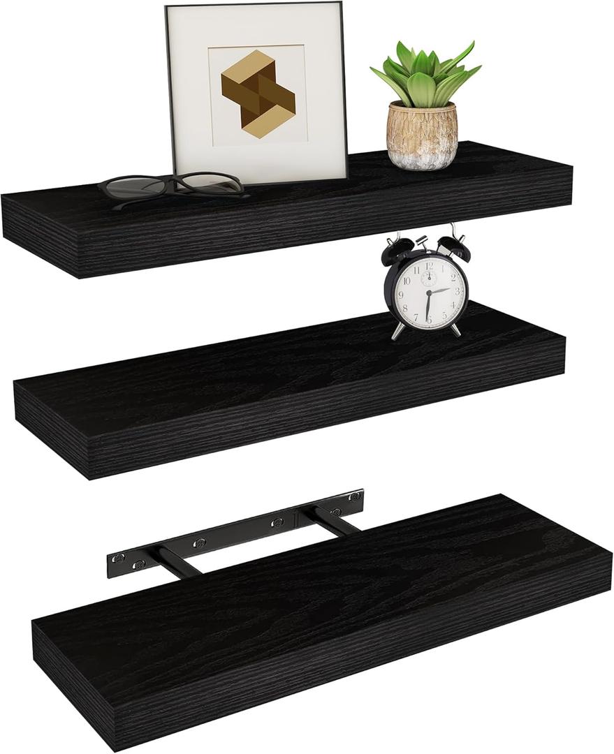 Vervida Home Decor Floating Shelves for Wall 3 Pack 17" W x 6.8" D Black Shelves for Bedroom, Living Room, Kitchen, Bathroom Decor Hanging Shelves for Wall Storage Shelf