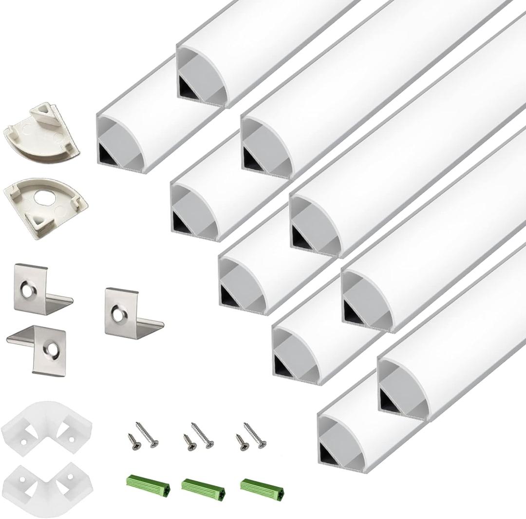 THMOOTHER 10-Pack 3.3FT 1Meter V Shape LED Strip Aluminum Channel Diffuser System, Extruded Alu Track Milky Cover with Corner Connector and Mounting Kit,Easy Cut and Installed Curved Lens Profile