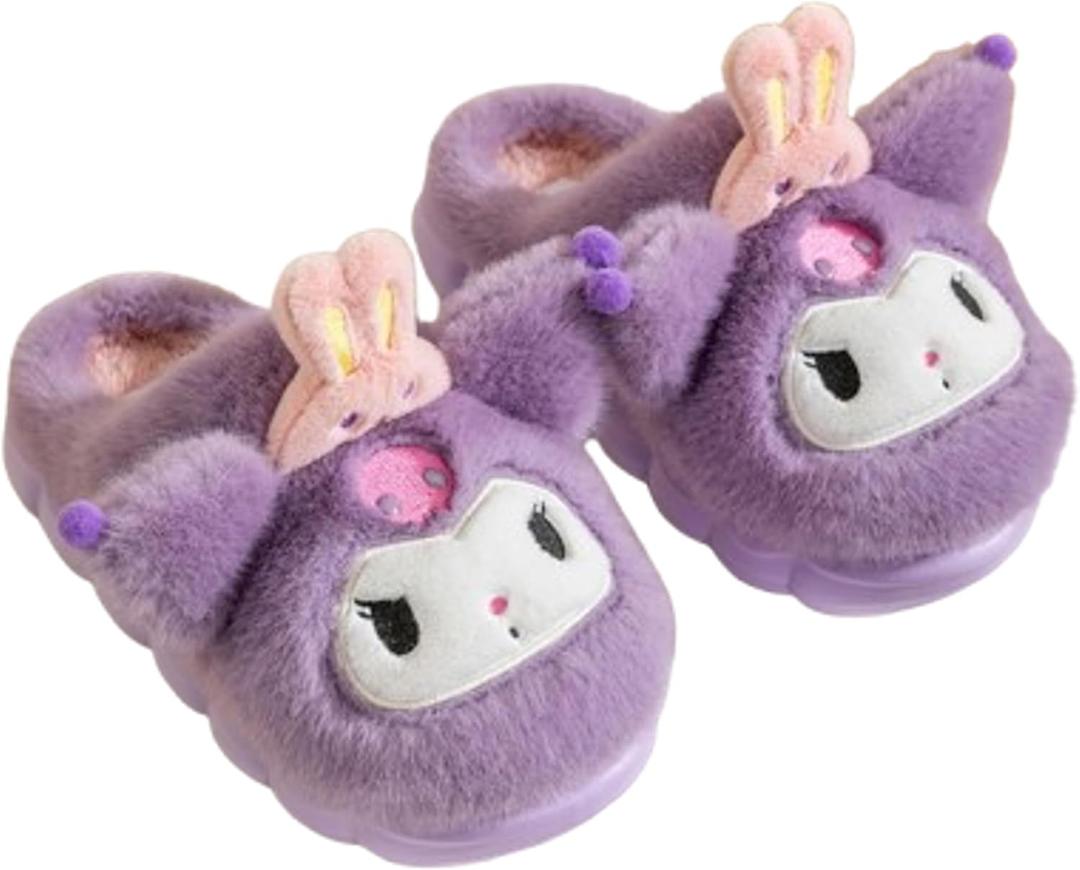 Kuromi with Rabbit Crown Home Slippers for Girls Kids Children - Purple XL Size (Purple,XL)