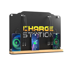 Wall Mount Charging Station with 8 Ports Phone Charger | Advertising Cell Phone Charging Station with Bamboo Organizer | Application for Schools, Office, Library, University