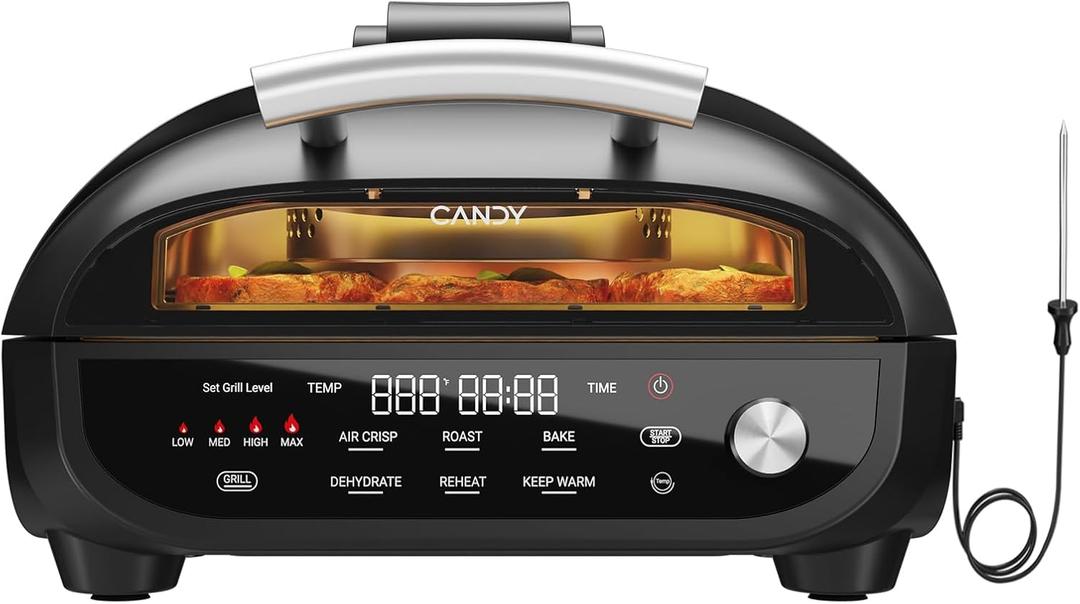Indoor Grill and Air Fryer Combo with Ceramic Accessories, 7-IN-1 Digital Display, 5.2 QT Electric Smokeless, 500F Max, Large View Window, Roast, Bake & Dehydrate, Adjustable Temps, Easy Clean (Black)