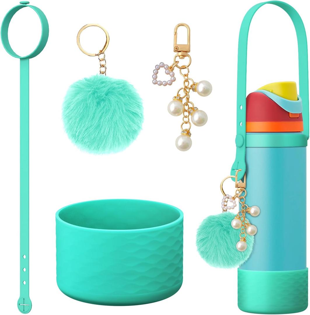 2 x 2PCS Diamond Silicone Boot for Owala Water Bottle, Anti-Slip Protective Sleeve for Owala Twist,FreeSip and Flip Stainless Steel Water Bottle, BPA-Free, Dishwasher Safe, Accessories (40 Ounces, Accessories set-Green)