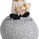 Creative QT Stuff n Sit Large 33 Kids Bean Bag Storage Cover for Stuffed Animals & Toys, Giant Bean Bag Chair for Plush, Toddler & Kids Room Organizer, Gray Dandelion
