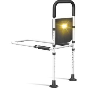 Bed Rails for Elderly Adults Safety: Adjustable Heights Assist Side Bed Rail with Motion Light & Storage Bag - Bed Railing Handle Support Bar Guard Rails Hold up to 350 Lbs for King Queen Full Twin (Black+white)