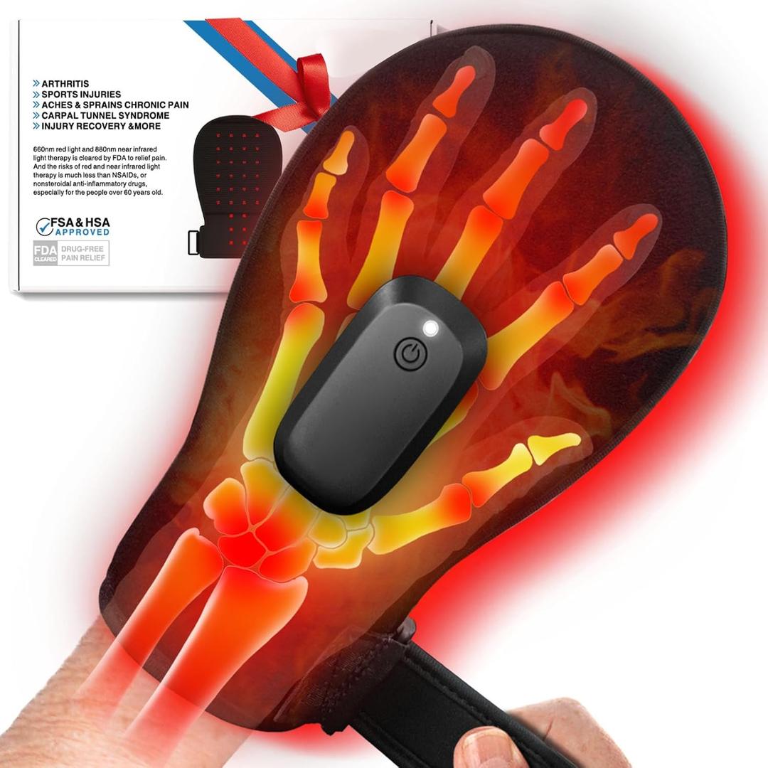 Wireless Red & Near-Infrared Light Therapy Glove for Hands  Arthritis, Sore Muscles Relief | 30 Red & Near-Infrared LEDs | Breathable | Auto 20-Min Shut-Off