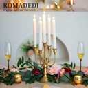 Romadedi Candelabra Gold Candle Holders - 5 Arm 11.8" Wedding Candlestick Holder for Theme Party Table Centerpiece Decor Dining Room Birthday Holiday Christmas, Set of 2