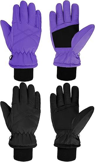 SATINIOR 2 Pairs Kids Waterproof Snow Gloves Boys Girls Windproof Winter Warm Ski Gloves for Cold Weather