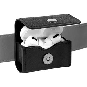 Geekria Belt Clip Earbuds Case Compatible with Apple AirPods Pro 3/2, AirPods 4, Leather Protective Pouch with Belt Loop, Holster Holder for Bag Strap and Travel (Black)