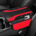 NBTEPEM Red Center Console Cover, Sporty Leather Armrest Cover Cushion with 2 Storage Pockets, Universal Auto Middle Console Protector, Car Interior Accessories for Most SUV, Truck, Sedan Vehicles, Red