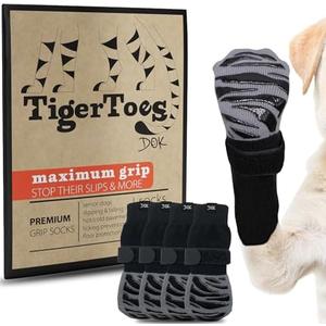 DOK TigerToes Premium Non-Slip Dog Socks for Hardwood Floors - Extra-Thick Grip That Works Even When Twisted - Prevents Licking, Slipping, and Great for Dog Paw Protection - Size L