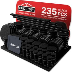 Felt Furniture Pads 235 PCS X-Protector! Huge Quantity of Black Furniture Pads for Hardwood Floors with Many Big Sizes  Your Ideal Wood Floor Protectors for Furniture.