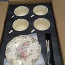 CHILDIKE Tea Cups and Saucers Set of 4, 8 Oz Ivory Rose Floral Porcelain Teacup and Saucer Set with Gold Trim, Vintage Tea Cups with Spoon, European Style (Pink Rose)