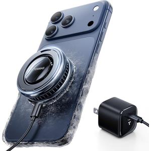 TORRAS PolarCircle Qi2.2 Wireless Charger, 25W Cooling Magnetic Pad for Samsung Galaxy S26/S25, Wireless Charger for iPhone 17/16 with 360Spin Stand, Semiconductor Phone Cooler, with 45W IceNano Plug