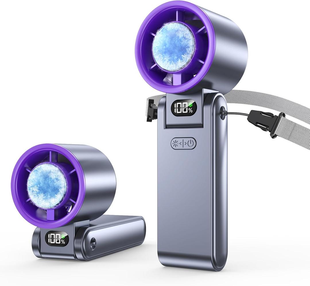 Portable Handheld Turbo Fan with Ice Cooler, 199 Speed Personal Fan,5500mAh Rechargeable,20H Cooling Time,20000 RPM Powerful Silent Motor, Summer Essential for Travel/Outdoor/Office, Grey Purple