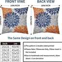 Navy Blue Orange Pillow Covers 18x18 Set of 2 Fall Colored Grey Gray Dahlia Flower Outdoor Decorative Throw Pillows Autumn Themed Farmhouse Pillowcases Linen Cushion Case Decor for Sofa Couch Bed