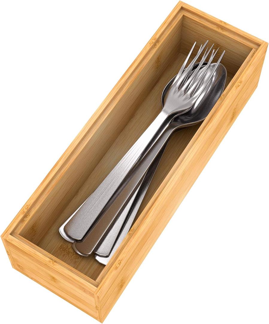 Utensil Organizer Silverware Drawer Organizer - Stackable Bamboo Flatware Caddy Cutlery Holder, Wooden Storage Boxes Tray for Bedroom,Office, Bathroom, Vanity & Garage Tool Organization(9"3"2.5")