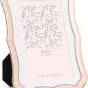 5x7 Enamel Picture Frame with HD-Tempered Glass, Display 4x6 Photo with Mat, Ornate Photo Frame with Gold Metal Edge & Velvet Back for Tabletop & Wall Mount Vertically or Horizontally Display, Pink