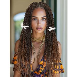 WIGER Ombre Brown Senegalese Twist Braided Wigs Full Double Lace Braided Wig Black Women Two Twist Braid Curly Wig Spiral Coiled Braid Wigs Pre Plucked with Baby Hair 24 Inch