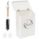 Magnetic Lint Bin for Laundry Room, Metal Lint Trash Can with Lid for Dryer, Wall Mounted Lint Holder Box with Lint Brush, Modern Farmhouse Laundry Room Decor, Cream