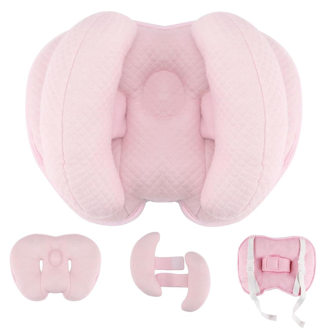 Upgraded 2 in 1 Baby Travel Pillow, Adjustable Banana Shape Baby Neck Head Support Piloow Stroller Insert Cushion for 4 Months Up Kids, Toddler, Pink