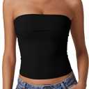 QINSEN Women's Tube Tops Strapless Bandeau Tops Double Lined Slim Fit Summer Going Out Tank Tops (Black)