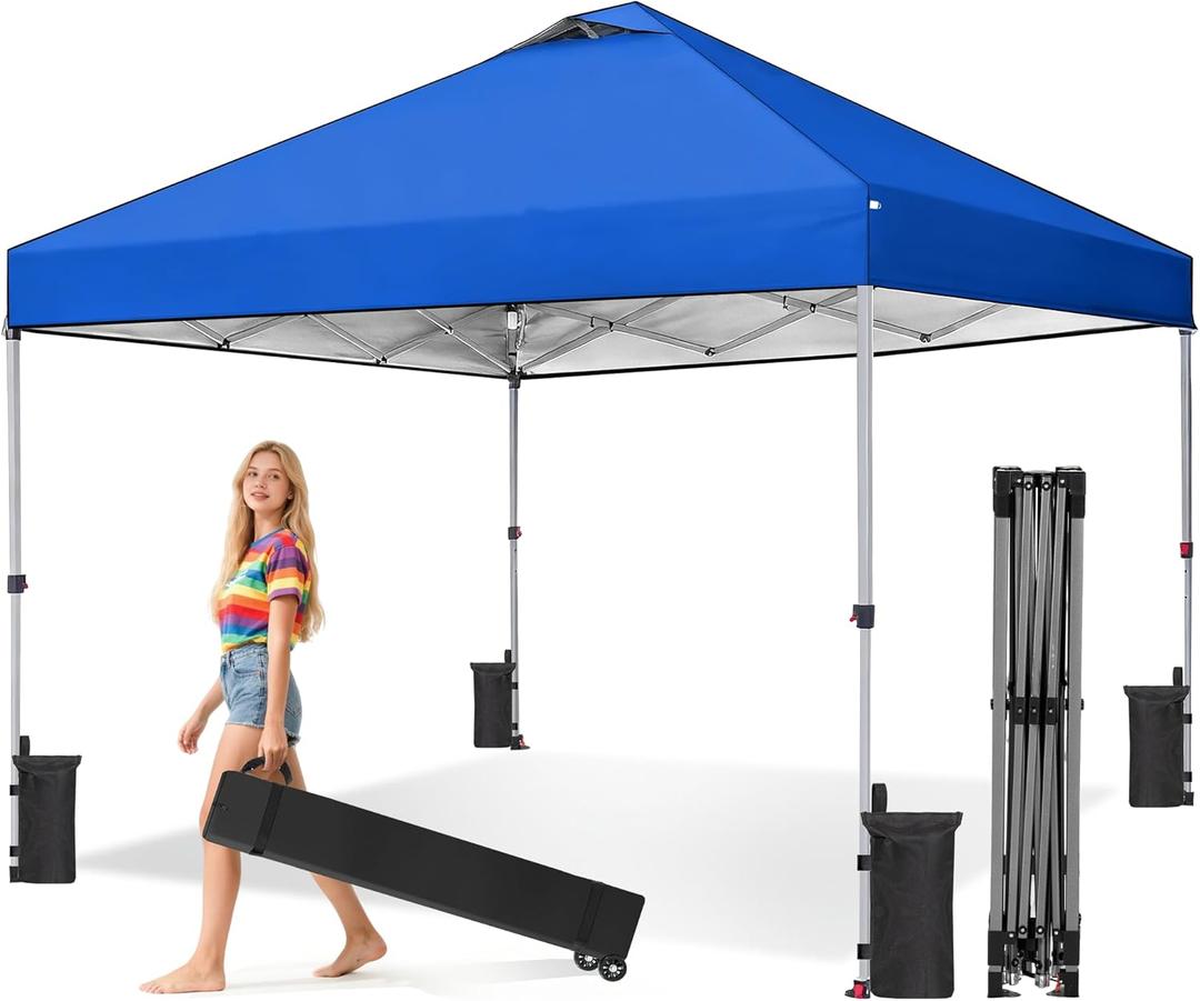 OLIXIS 10x10ft Pop Up Canopy Tent, Heavy Duty 1-Person One Push Setup, Portable Outdoor Shelter for Beach, Events, Camping Includes Rolling Carry Bag, Blue
