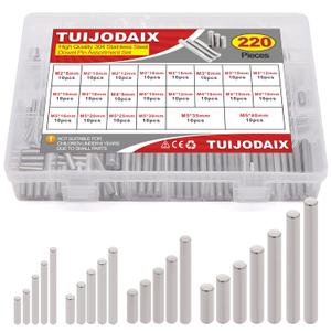 220Pcs 22 Kinds M2 M3 M4 M5 304 Stainless Steel Dowel Pin Cylindrical Shelf Support Peg Pin Rod Fasten Elements Assortment Kit