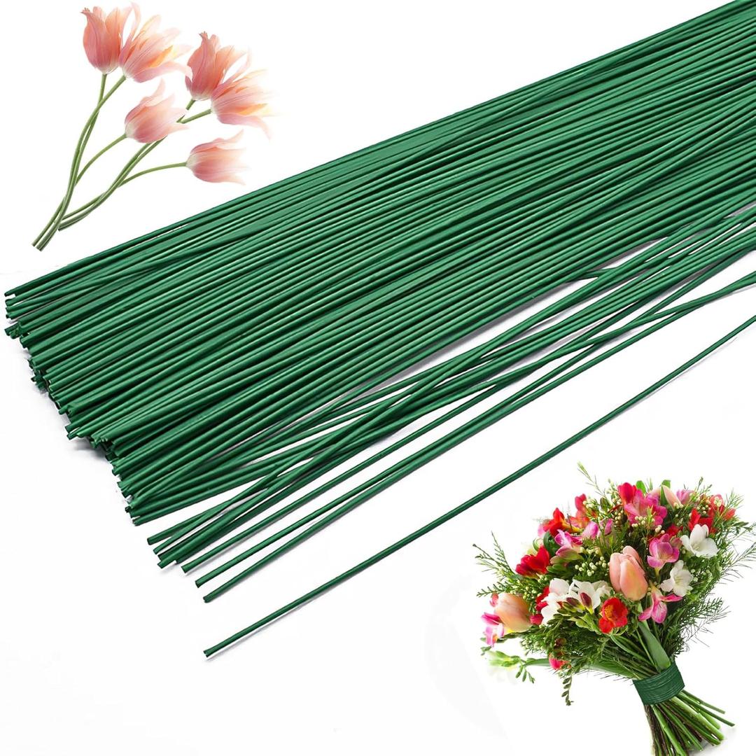 200 PCS 22 Gauge Floral Stem Wire Flower Arrangements and DIY Crafts,Dark Green,Floral Wire for Florist Flower Arrangement 16 Inches,Diameter:0.03 inch