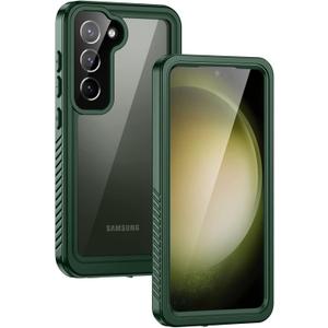 Lanhiem for Samsung Galaxy S23 Case (Not for S23 Plus), IP68 Waterproof Dustproof Case with Built-in Screen Protector, Heavy Duty Full Body Protective Cover for Galaxy S23 5G 6.1 Inch, Green/Clear